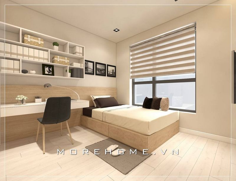 Mẫu thiết kế phòng ngủ với nội thất gỗ công nghiệp kiểu dáng hiện đại cho chung cư, nhà phố